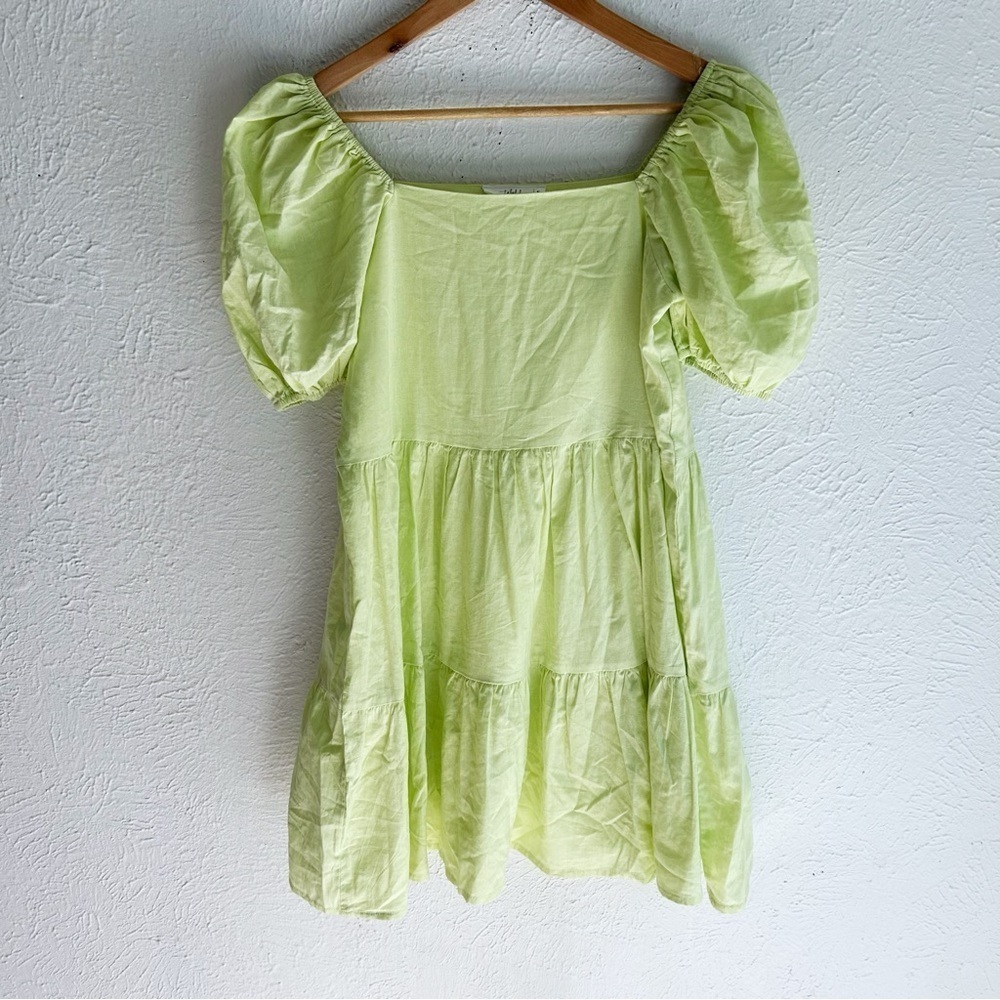 Talulah Neon Puff Sleeve Ruffle Mini Dress Green Sz Small - Picture 2 of 5